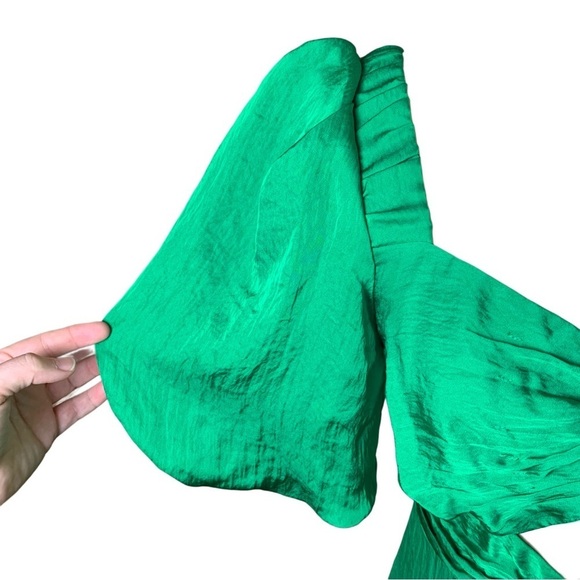 Sandro Falbala Green Puff Sleeve Midi Dress S | Cutout Ruffle Hem Rainbow Jewel - Picture 6 of 11